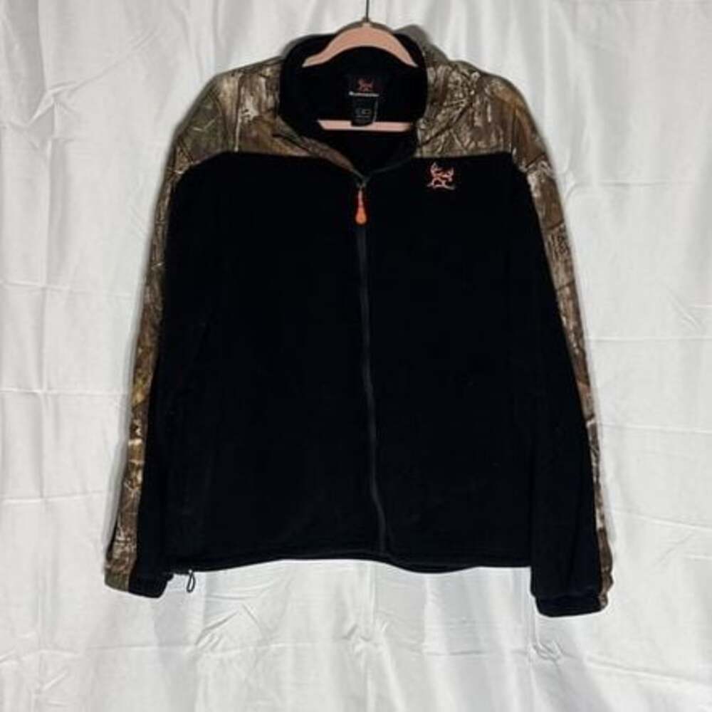 Bushmaster Men's Fleece Jacket Full Zip Black & Camo with Orange Logo Size 2XL